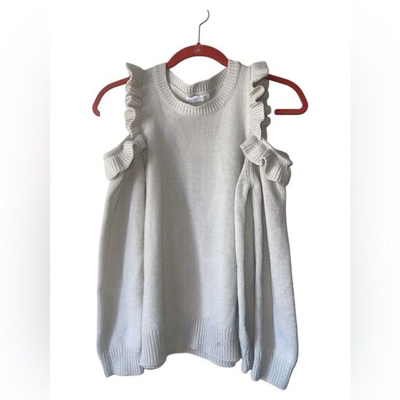 Loveriche CrewNeck Cream Off Shoulder sweater top Small Ruffle Shoulder Like New - Picture 2 of 4